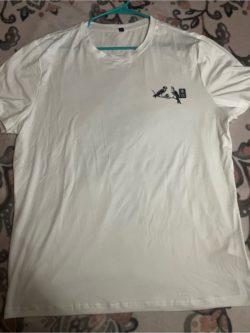 SHEIN White Short Sleeve Tee with Minimal Black Bird Graphic